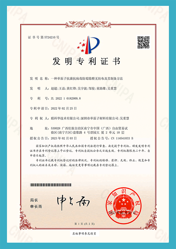 Antibacterial antiviral lan formaldehyde nggunak patèni patèni